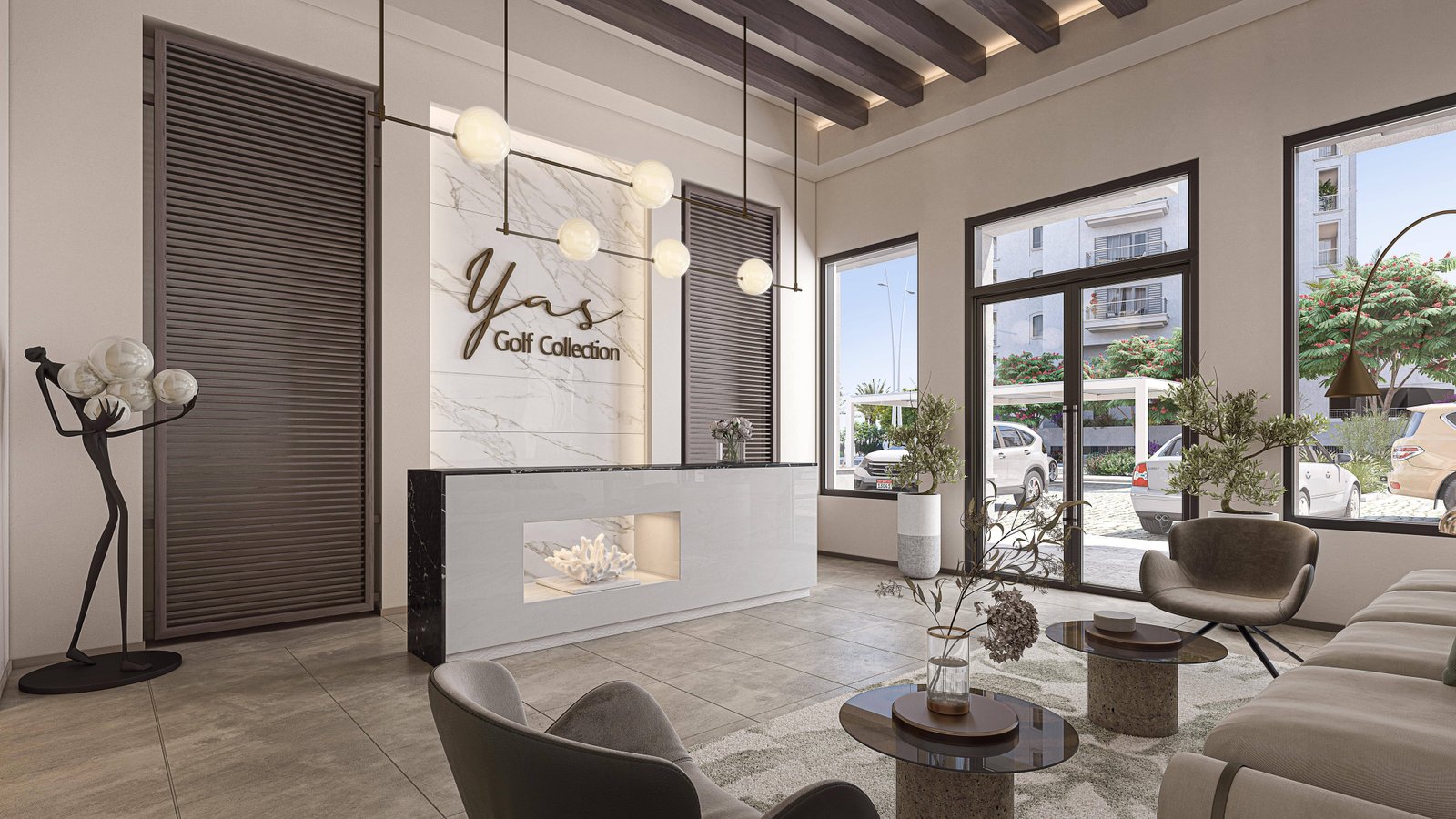 Two-bedroom apartment at Yas Golf Collection, Yas Island — master and second bedroom, maid’s room, multiple bathrooms, large living space and balcony with golf or garden view.